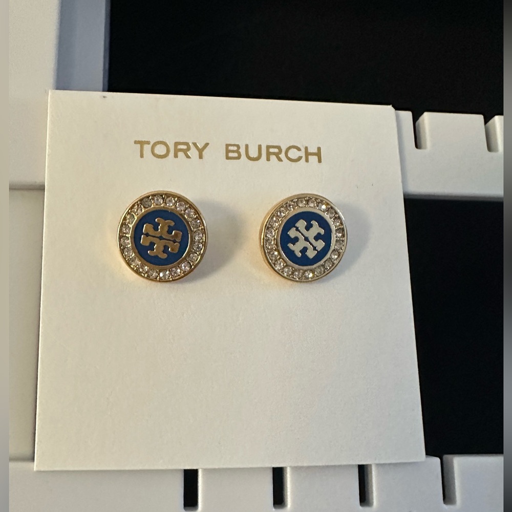 Tory Burch Gold and Blue Stud Earrings